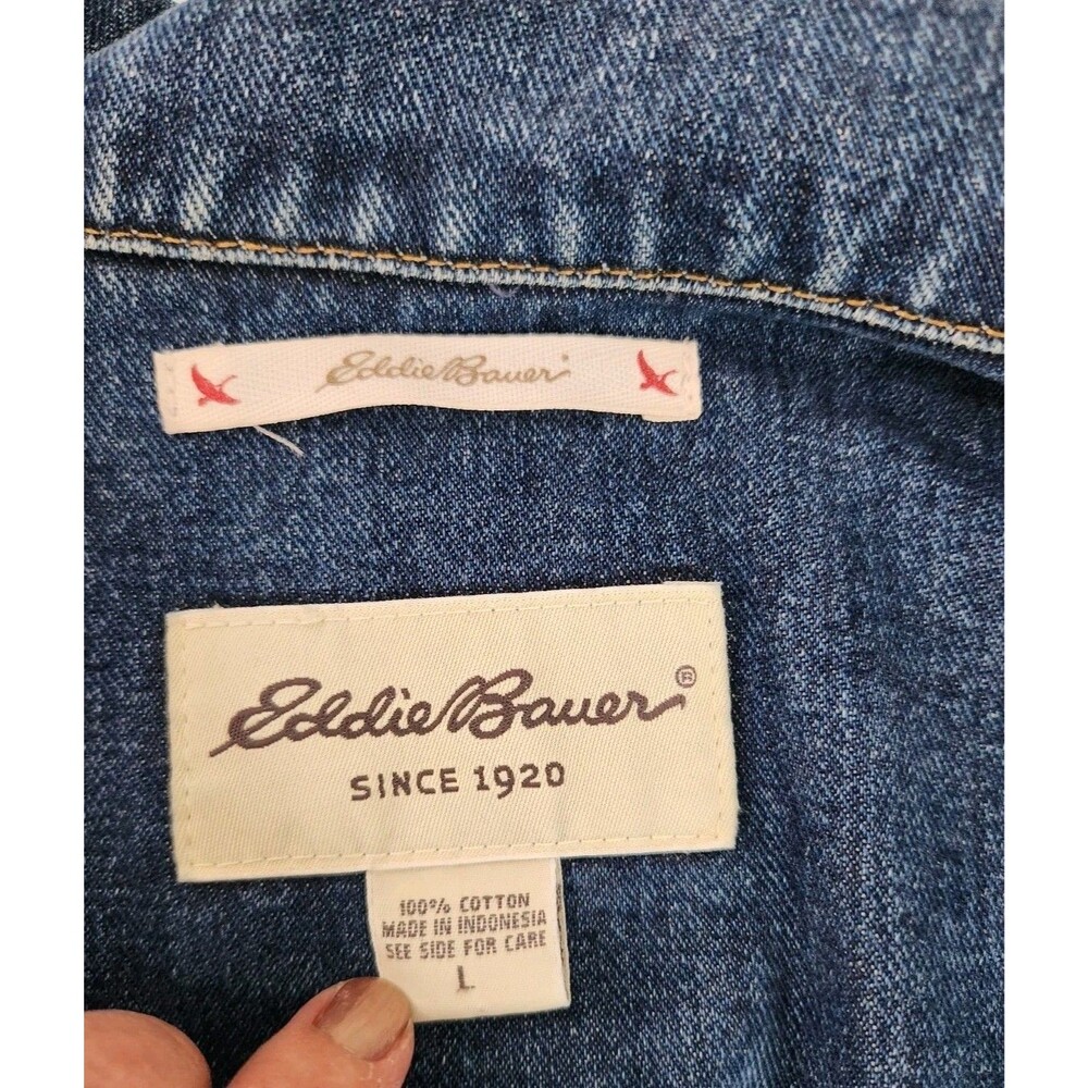 Vintage Eddie Bauer Trucker Jean Denim Jacket Blue Button Cotton - Size Large - Picture 4 of 6